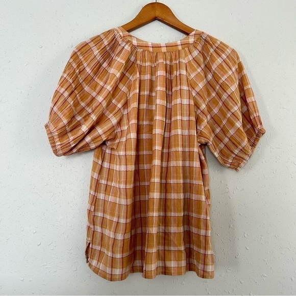 Loft Mustard Plaid Puff Sleeve Peasant Blouse Small - Picture 4 of 6